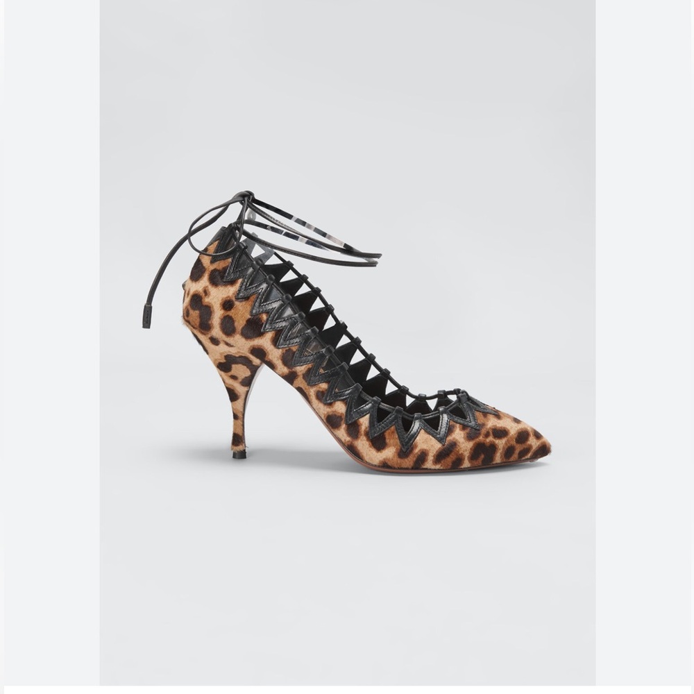 NWT ALAÏA Leopard Print Leather Trim Ankle-Wrap Pumps Brown & Black Size US 7 - Picture 5 of 16